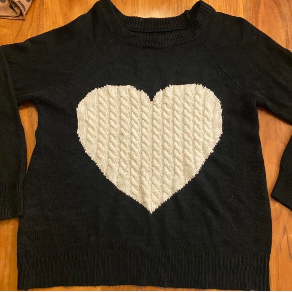 Black Sweater with Cream Heart - Women's Cozy Pullover